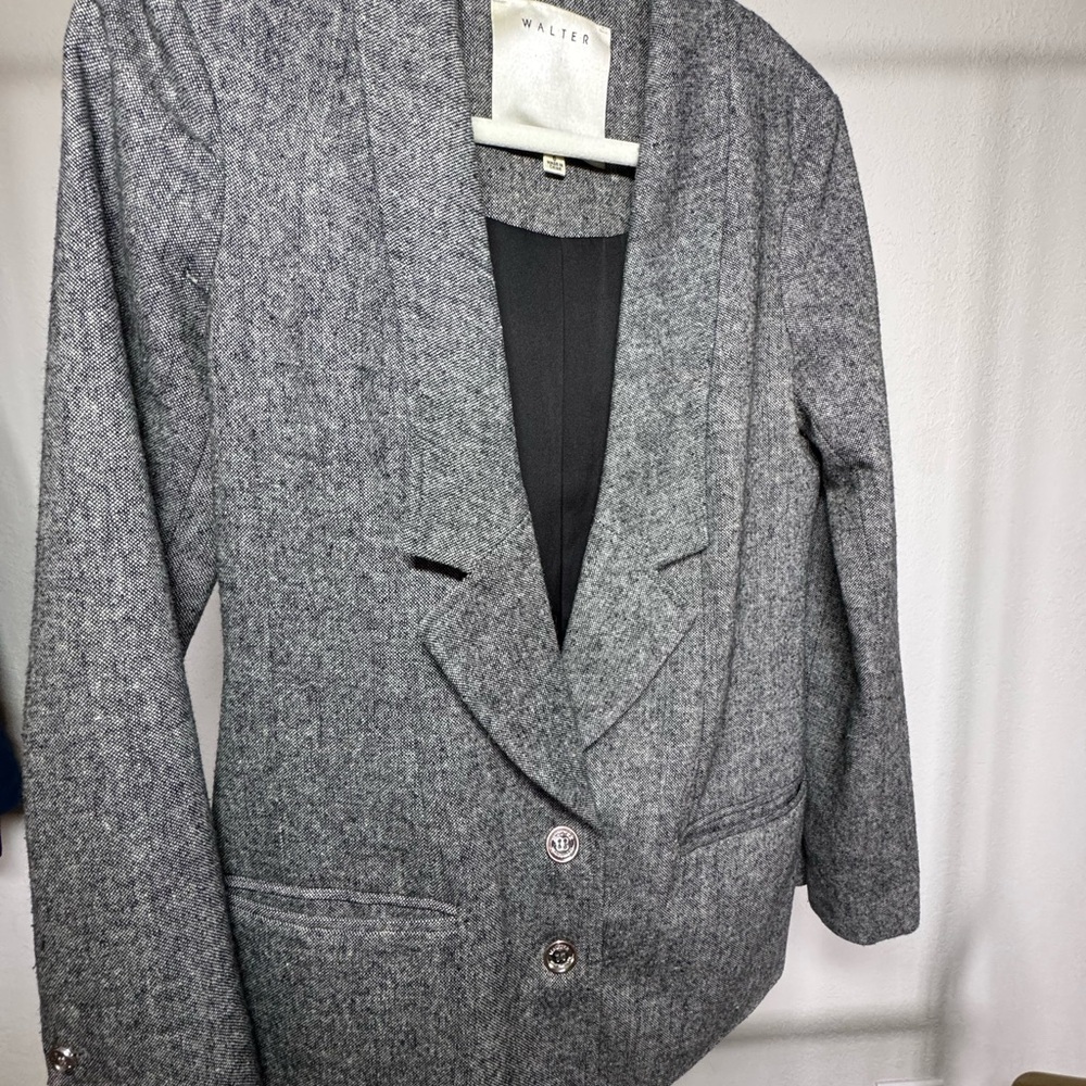 Gray Tweed Single-Breasted Blazer